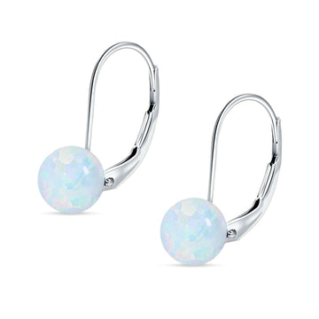 Round Lab Created White Opal Leverback Earrings 925 Sterling Silver Wholesale